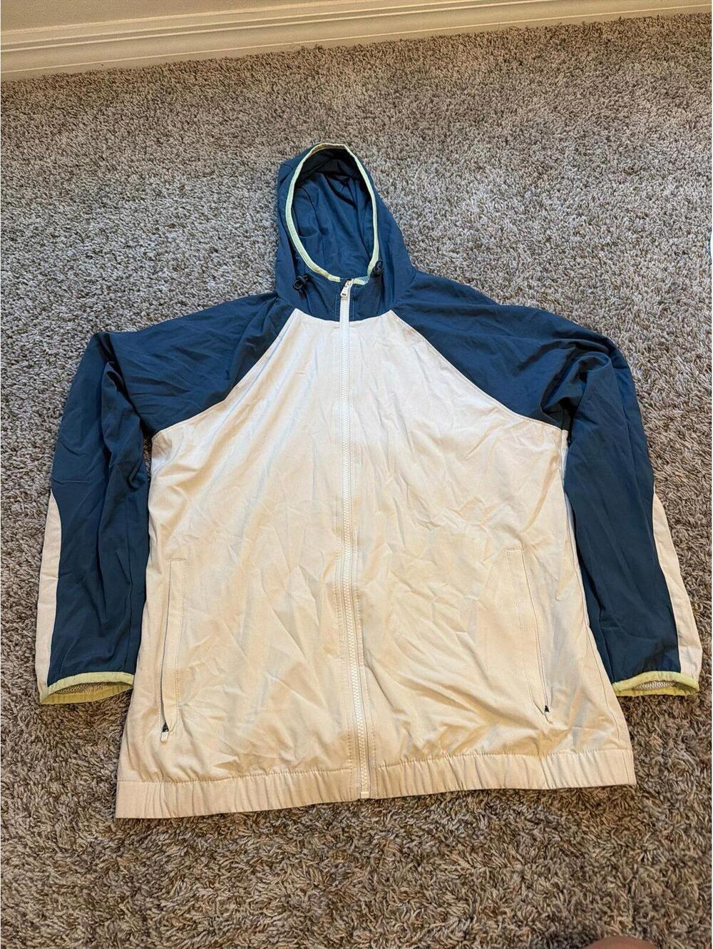 Gilly Hicks Mens Jacket Medium Blue White Hooded Lightweight